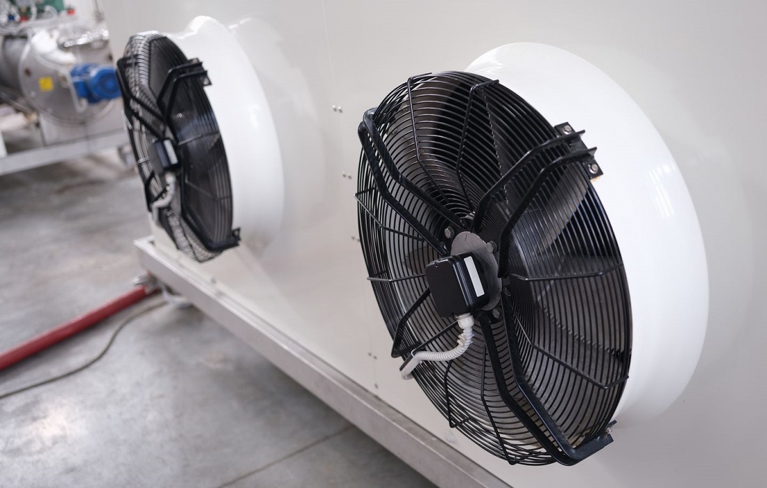 Cooling industrial air conditioners and fans closeup